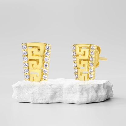 18K Pure Gold Stone Earrings