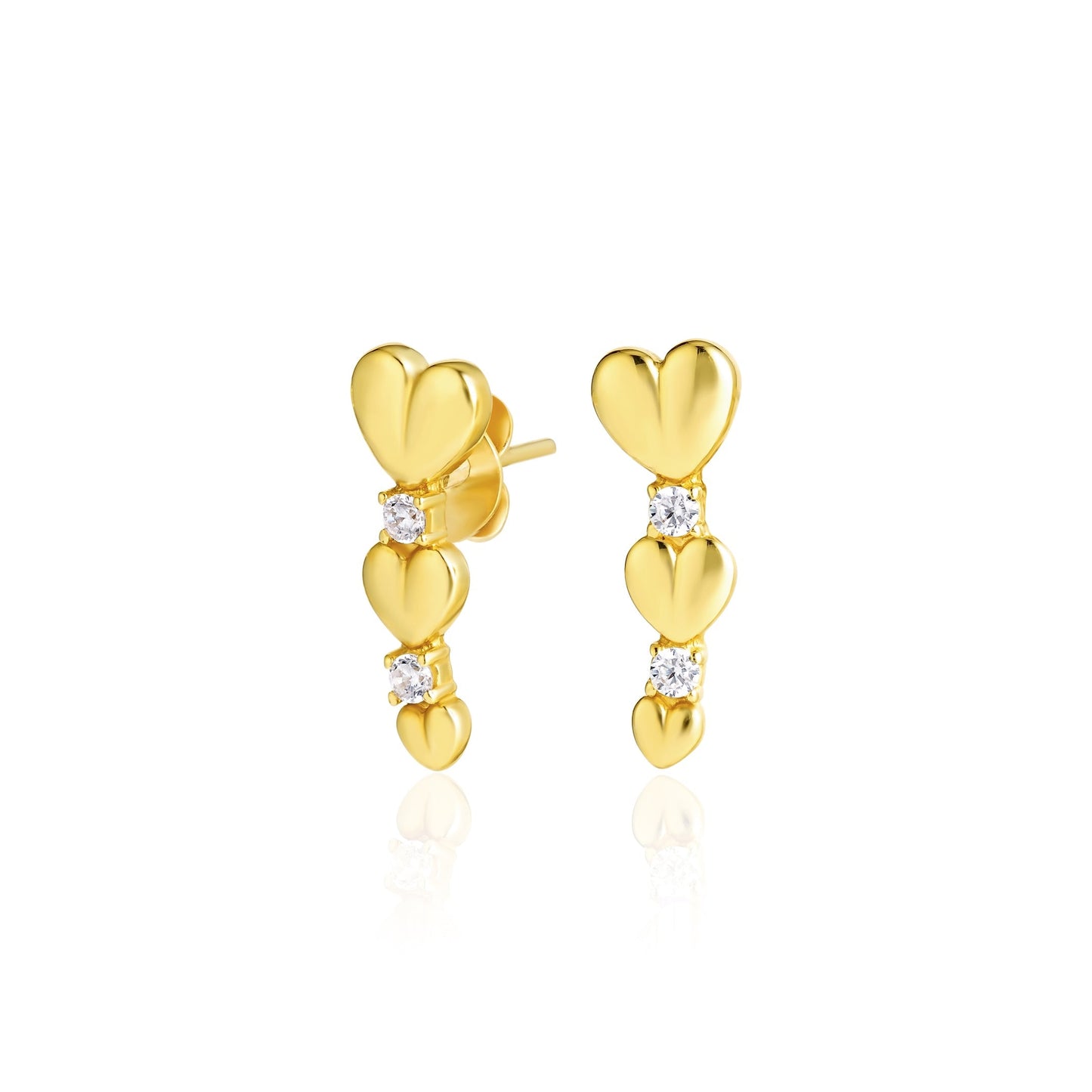 18K Pure Gold Heart Stone Earrings