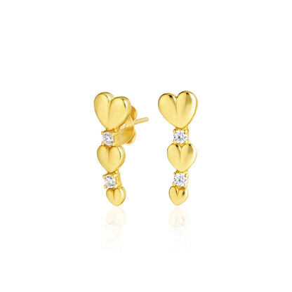 18K Pure Gold Heart Stone Earrings