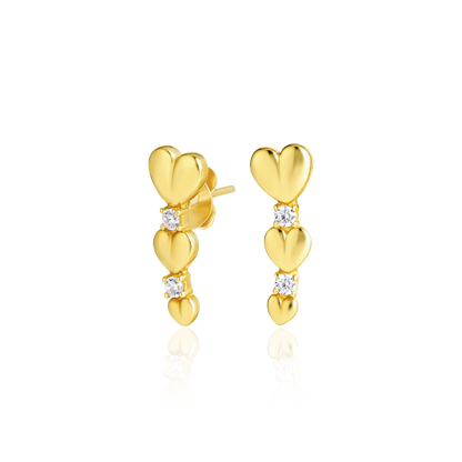 18K Pure Gold Heart Stone Earrings