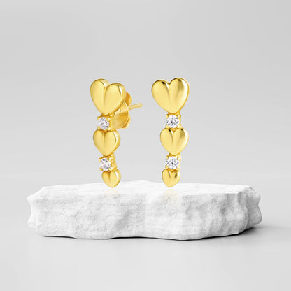 18K Pure Gold Heart Stone Earrings
