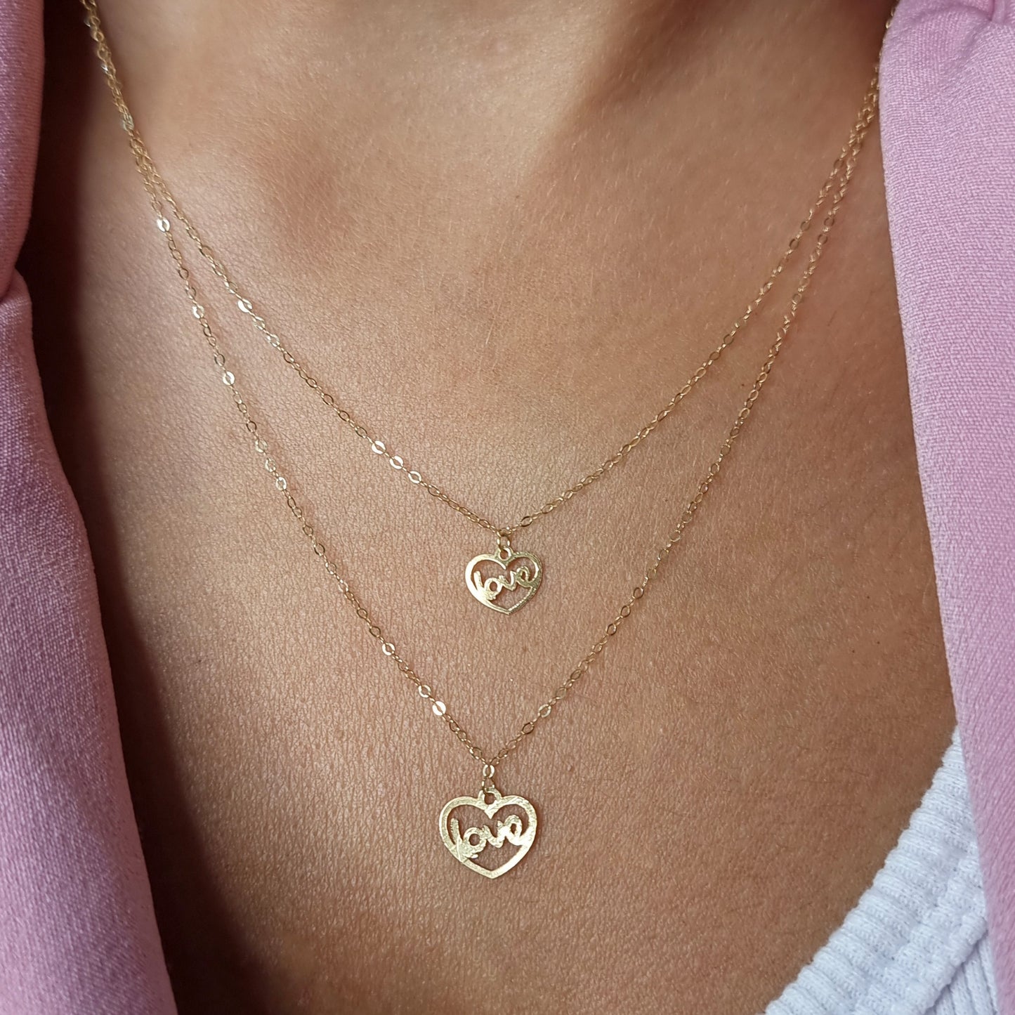 18K Pure Gold 2 Layer Love Necklace