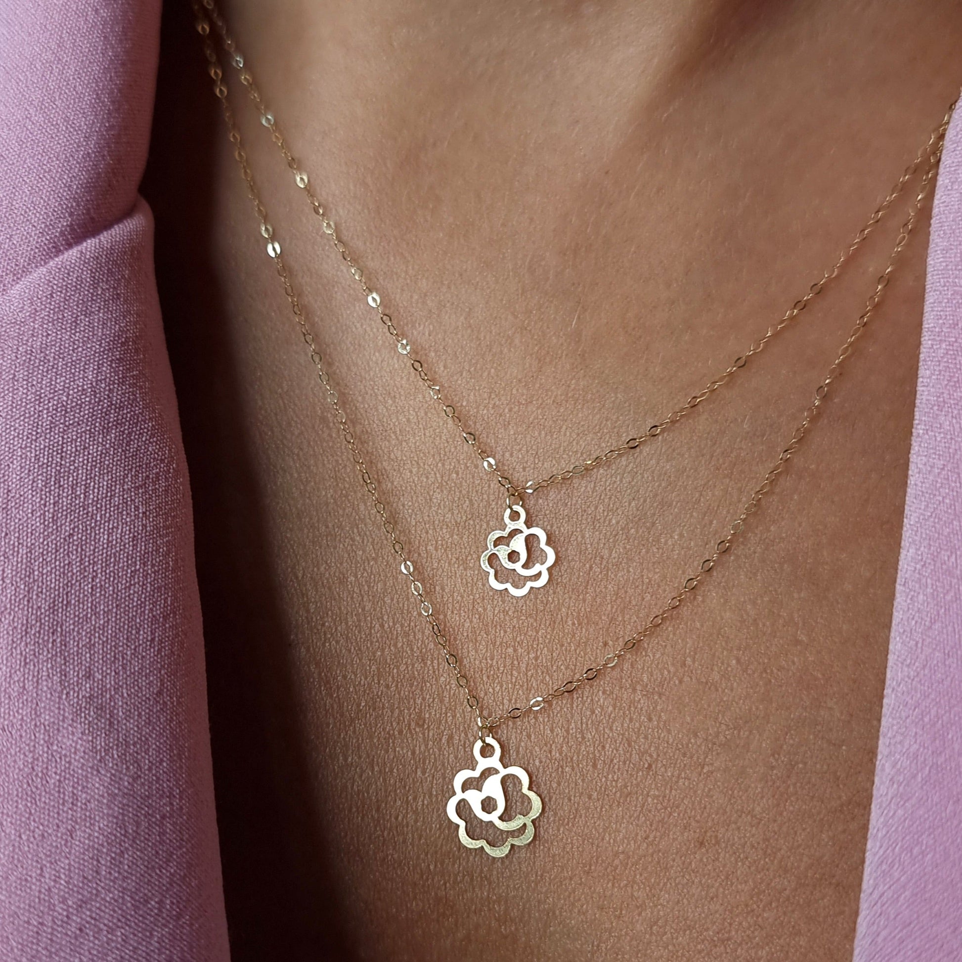 18K Pure Gold 2 Layer Flower Necklace