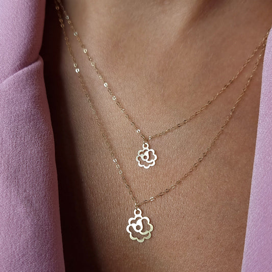 18K Pure Gold 2 Layer Flower Necklace