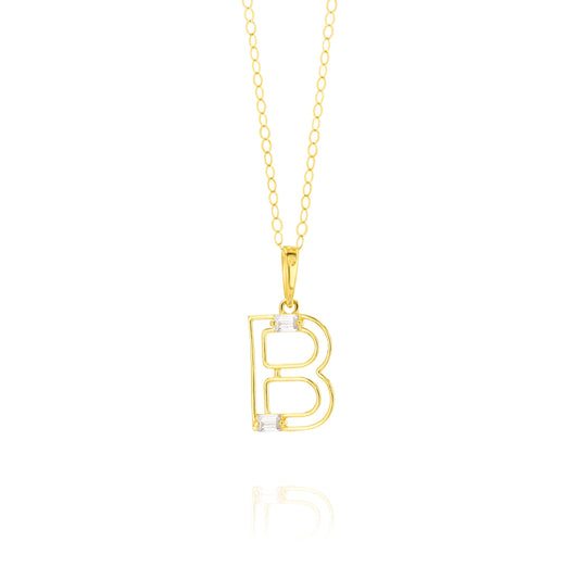 18K Pure Gold Fine Letter B Necklace