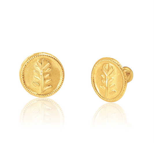 18K Pure Gold Round Flower Screw Earring Set