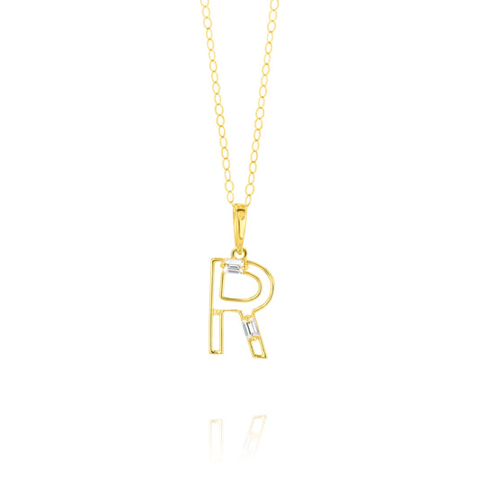 18K Pure Gold Fine Letter R Necklace