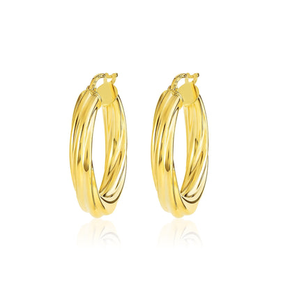 18K Pure Gold Twisted Round Loop Earrings