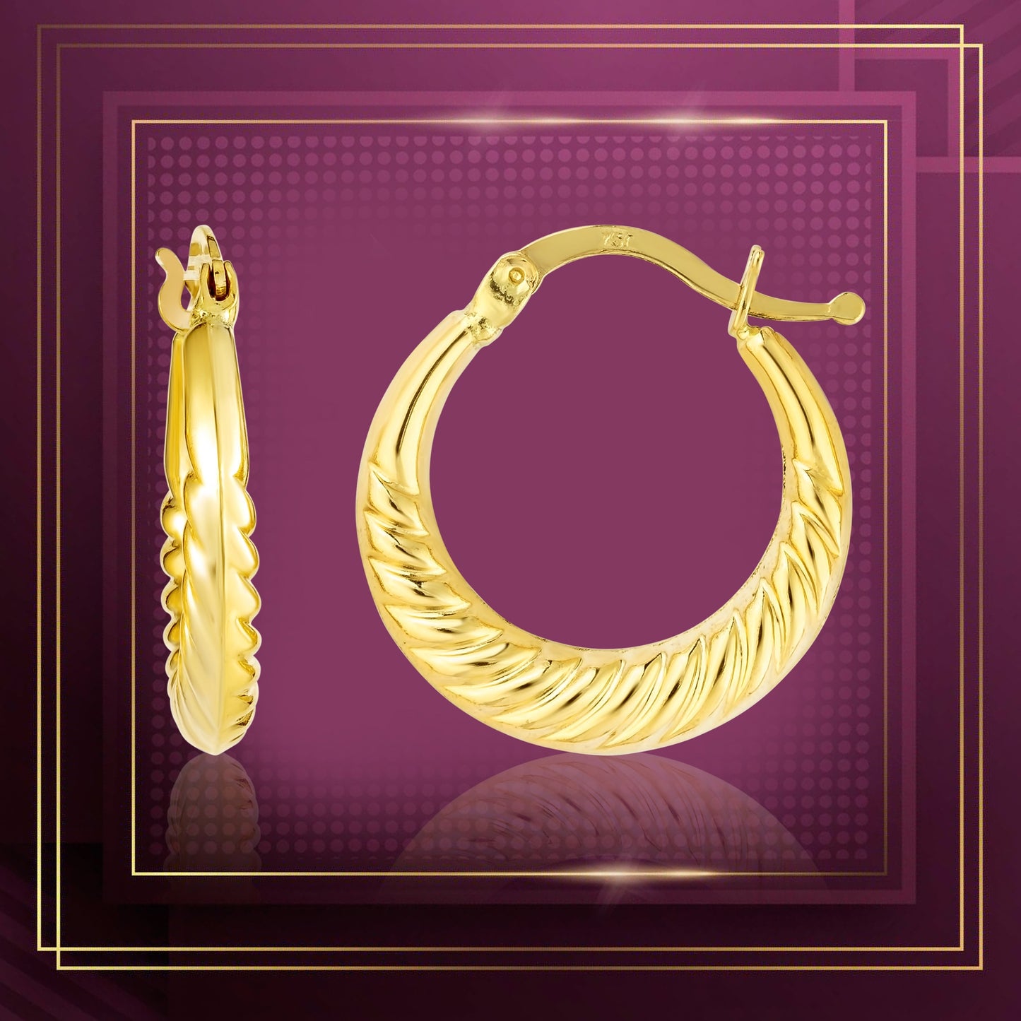 18K Pure Gold Round Loop Earrings