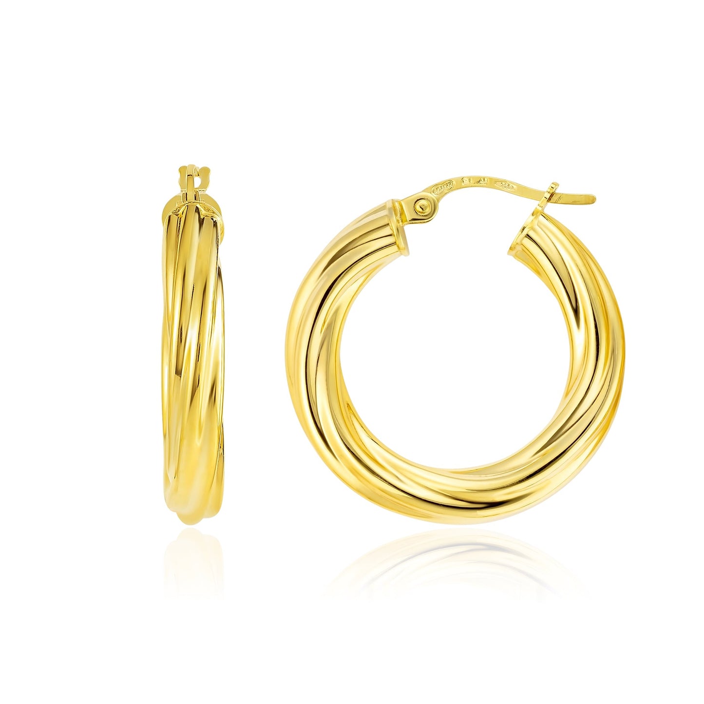 18K Pure Gold Twisted Round Loop Earrings