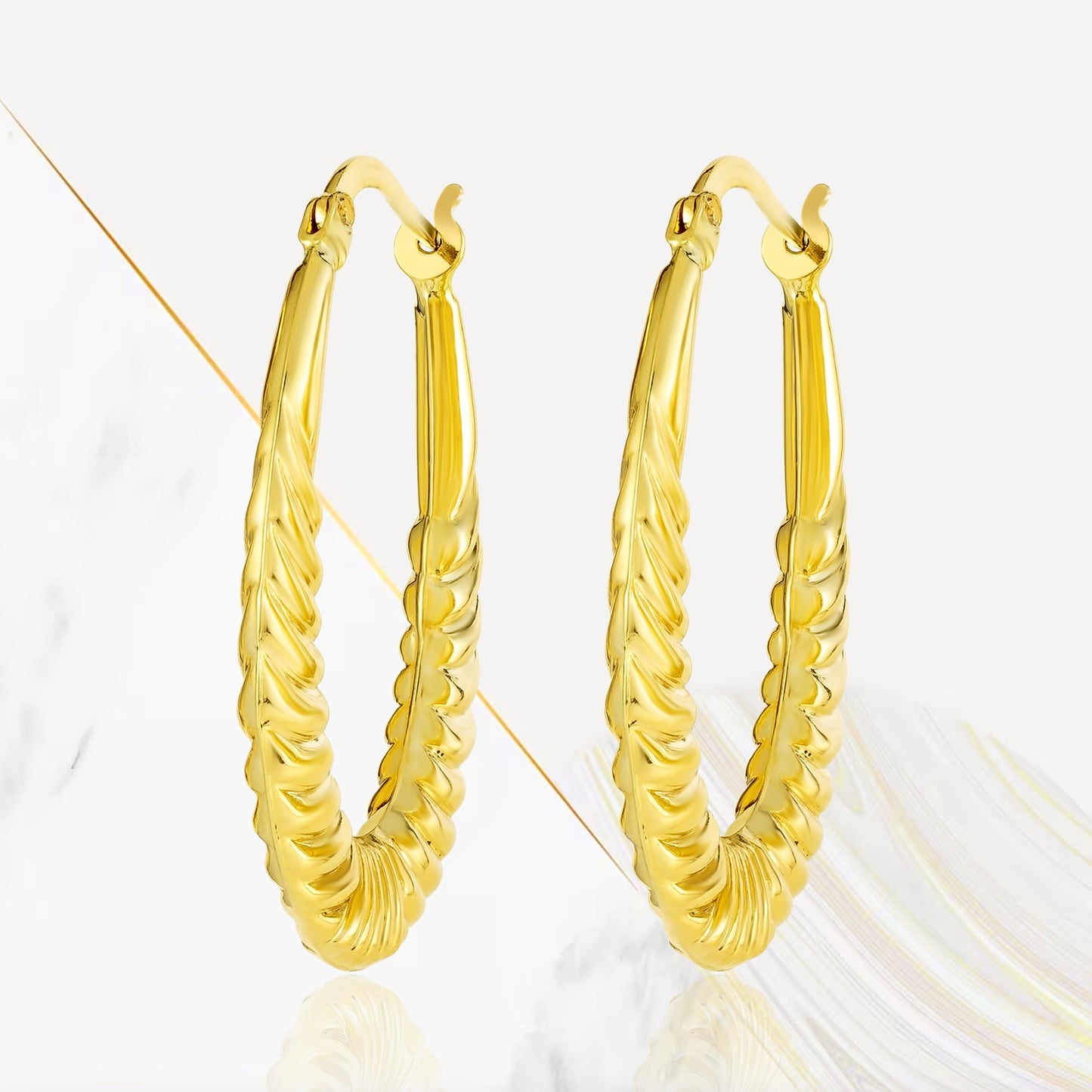 18K Pure Gold Oval Loop Earrings