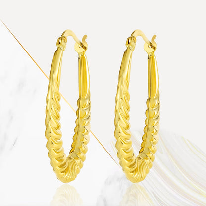 18K Pure Gold Oval Loop Earrings