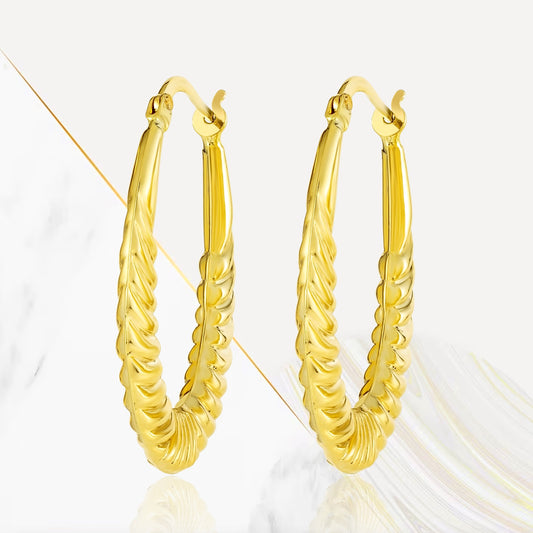 18K Pure Gold Oval Loop Earrings