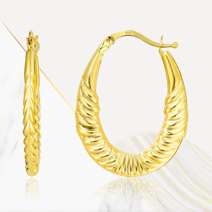 18K Pure Gold Oval Loop Earrings