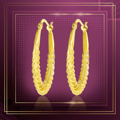 18K Pure Gold Oval Loop Earrings