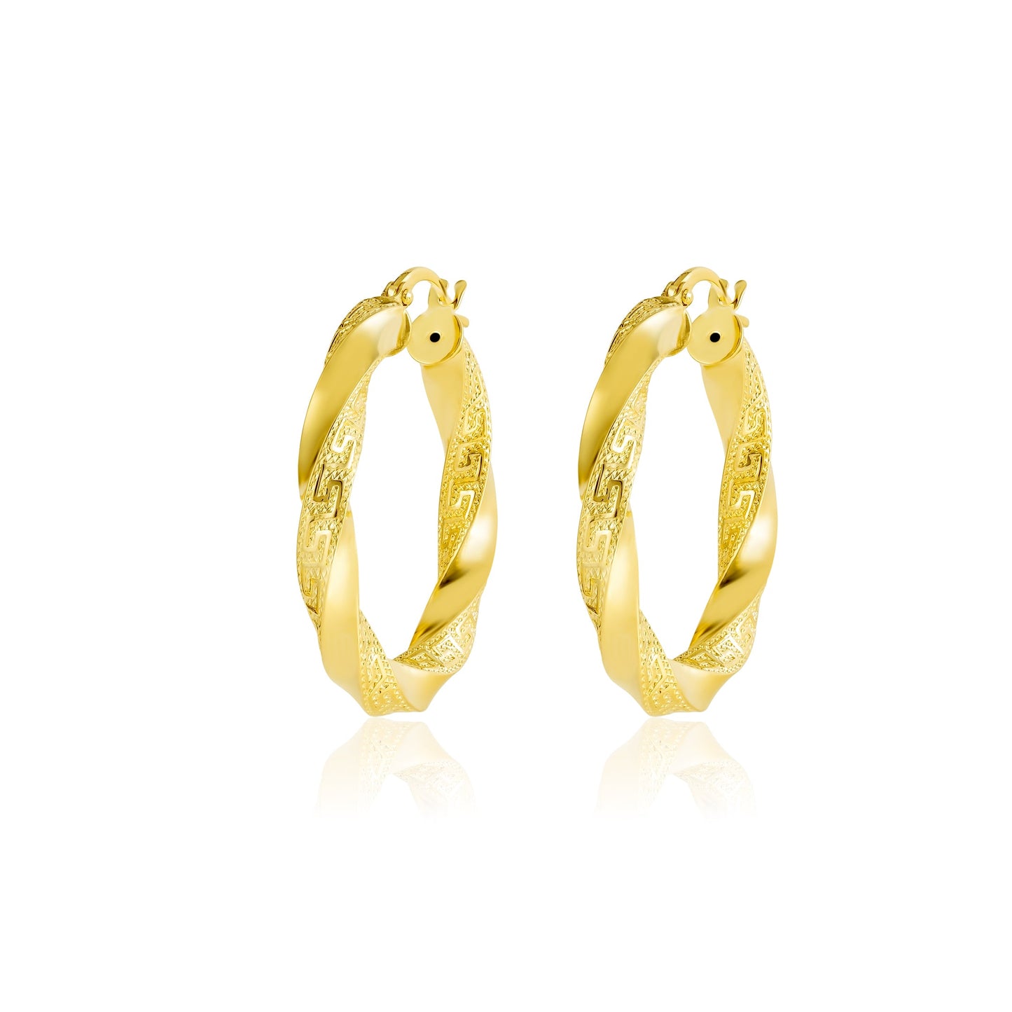 18K Pure Gold Round Twisted Loop Earring Set