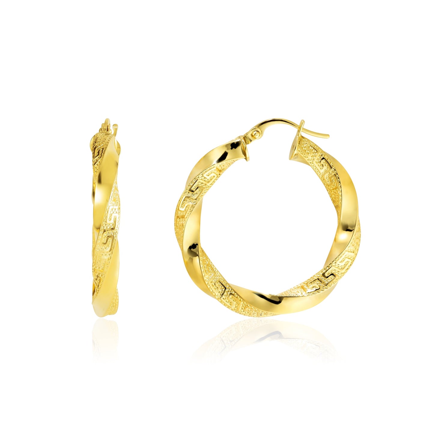 18K Pure Gold Round Twisted Loop Earring Set