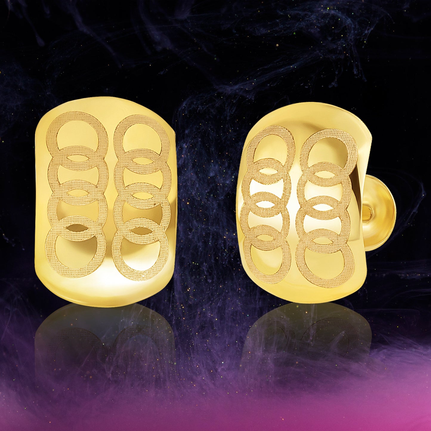 18K Pure Gold Curved Square Screw Earring Set