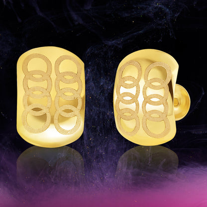 18K Pure Gold Curved Square Screw Earring Set