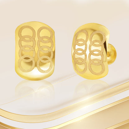 18K Pure Gold Curved Square Screw Earring Set