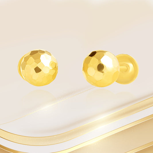 18K Pure Gold Ball Screw Earring Set