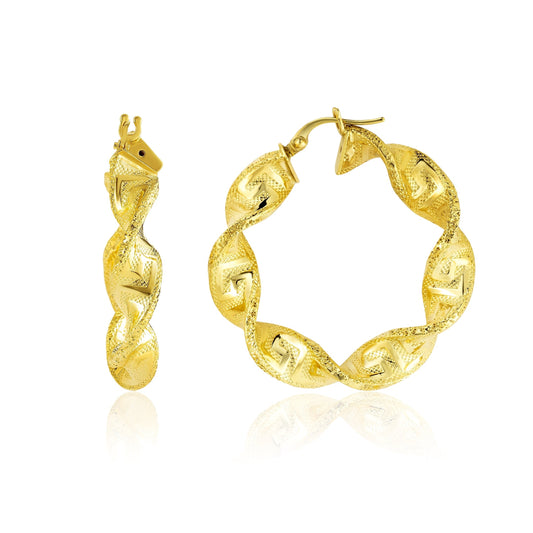 18K Pure Gold Twisted Round Loop Earrings