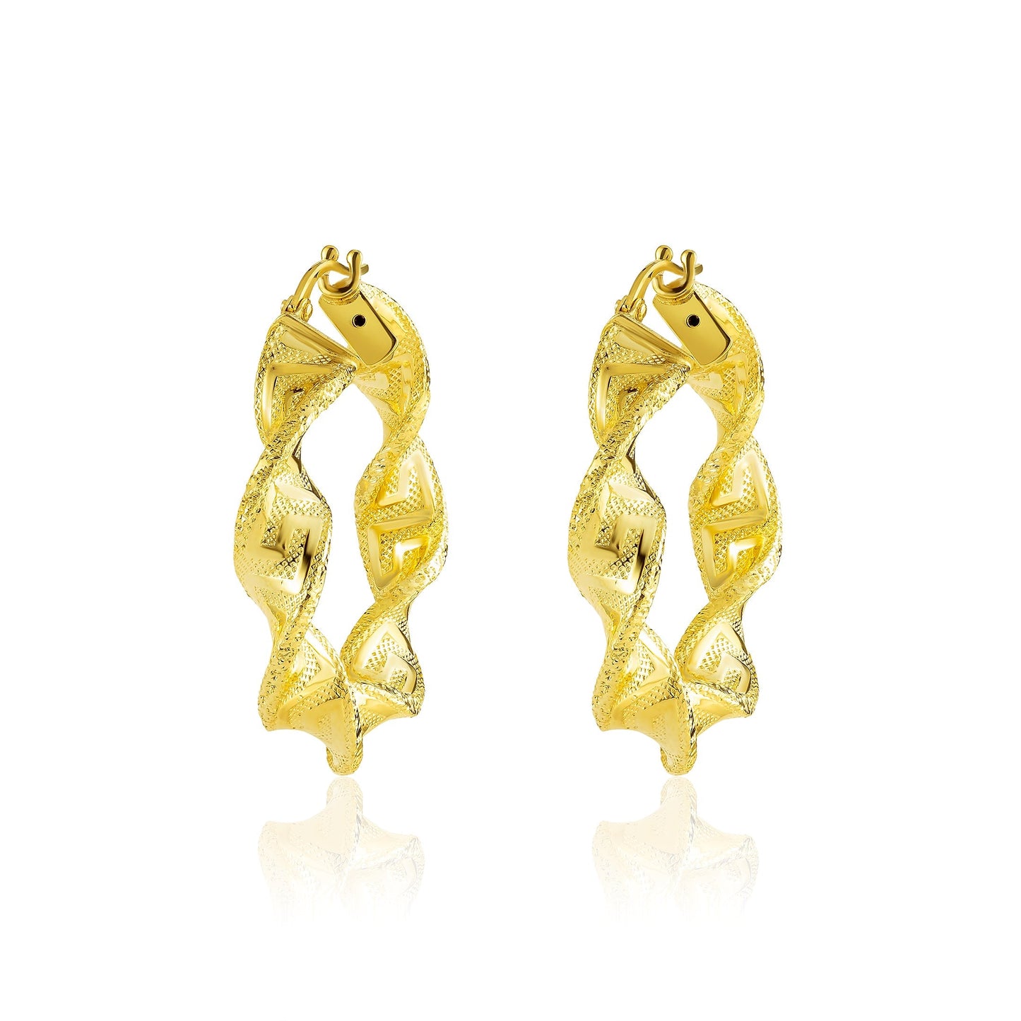 18K Pure Gold Twisted Round Loop Earrings