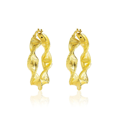 18K Pure Gold Twisted Round Loop Earrings