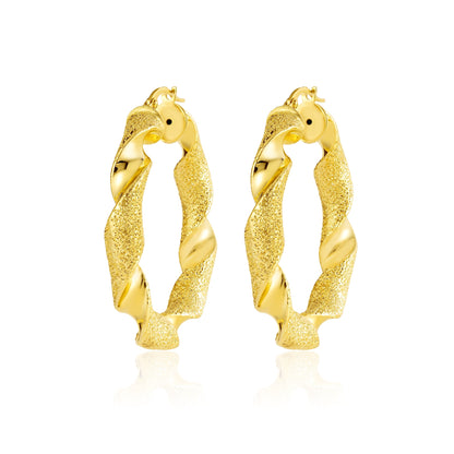 18K Pure Gold Round Twisted Loop Earring Set