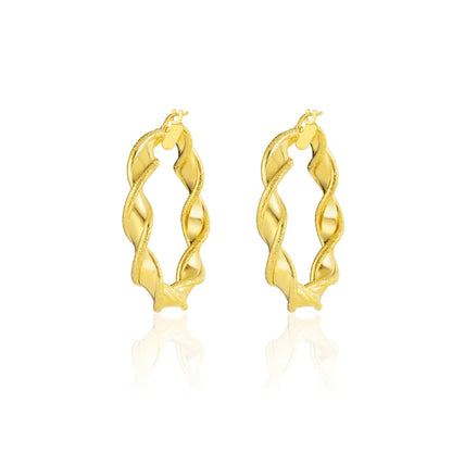 18K Pure Gold Twisted Round Loop Earrings