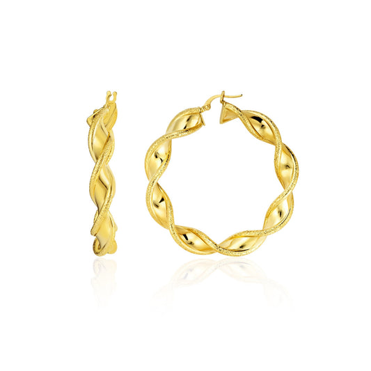18K Pure Gold Twisted Round Loop Earrings