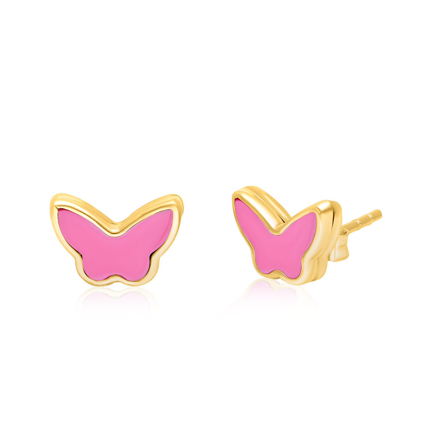 18K Pure Gold Pink Butterfly Earring Set
