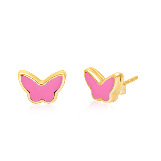 18K Pure Gold Pink Butterfly Earring Set