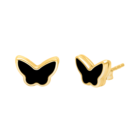18K Pure Gold Black Butterfly Earring Set
