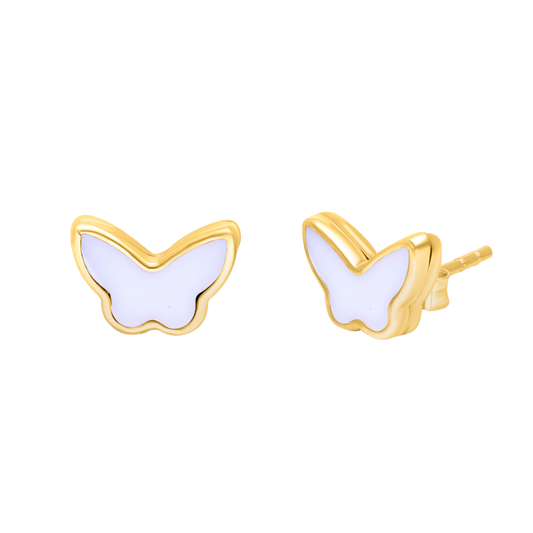 18K Pure Gold White Butterfly Earring Set