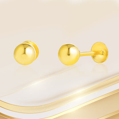 18K Pure Gold Ball Screw Earring Set