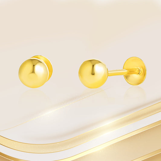 18K Pure Gold Ball Screw Earring Set