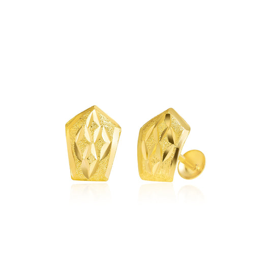 18K Pure Gold Shield Shape Screw Earring Set