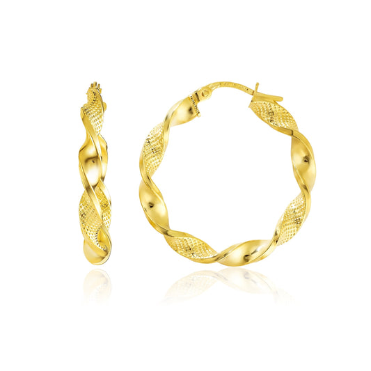 18K Pure Gold Twisted Round Loop Earrings