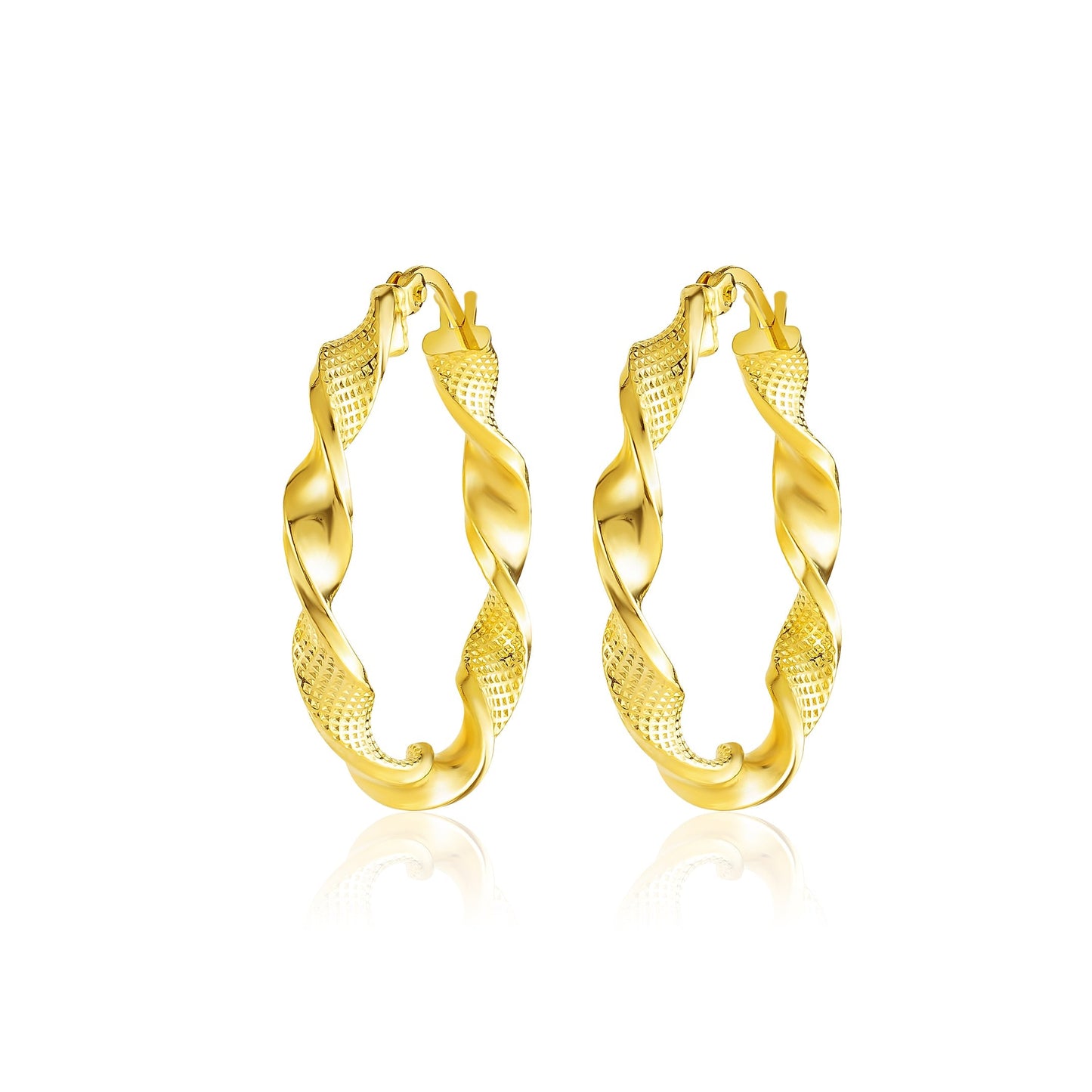 18K Pure Gold Twisted Round Loop Earrings