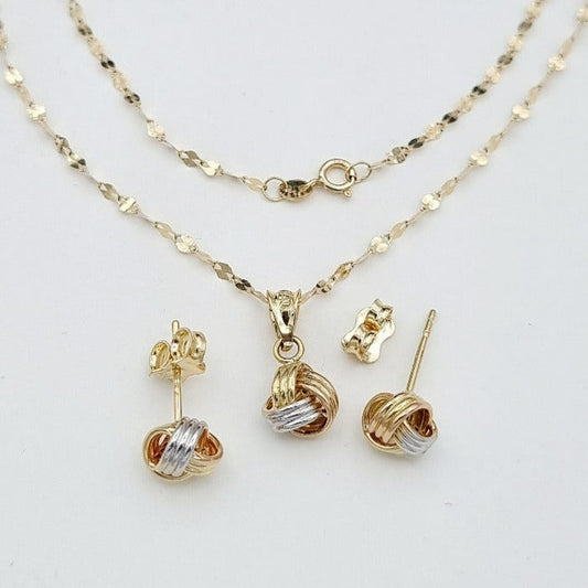 18K Pure Gold 3 Color Knot Jewelry Set