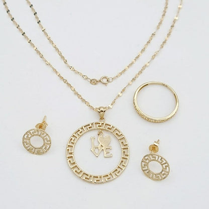 18K Pure Gold Round Love Jewelry Set