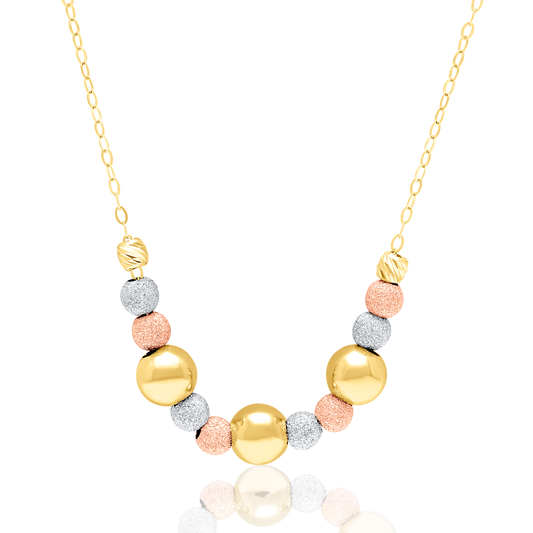 18K Pure Gold 3 Color Multiple Ball Seed Necklace