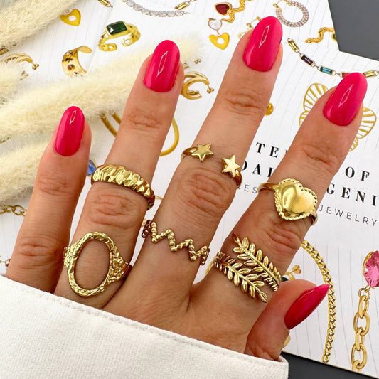 Leaves Ring, 18K Gold Plated Steel