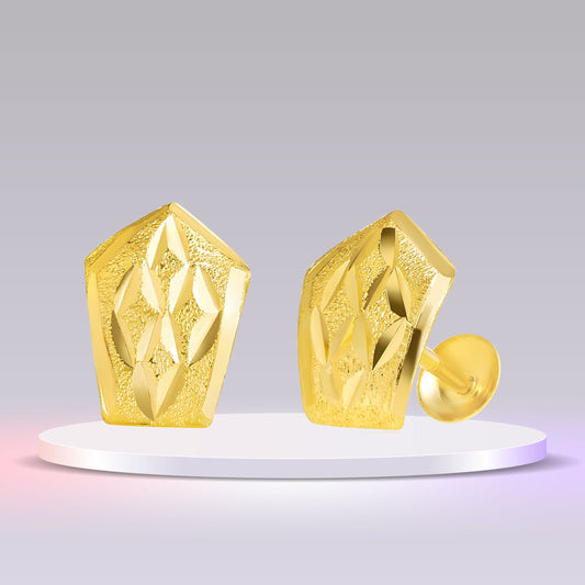 18K Pure Gold Shield Shape Screw Earring Set