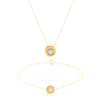 18K Pure Gold Round White V.R.C Jewelry Set