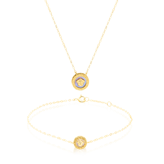 18K Pure Gold Round Pink V.R.C Jewelry Set