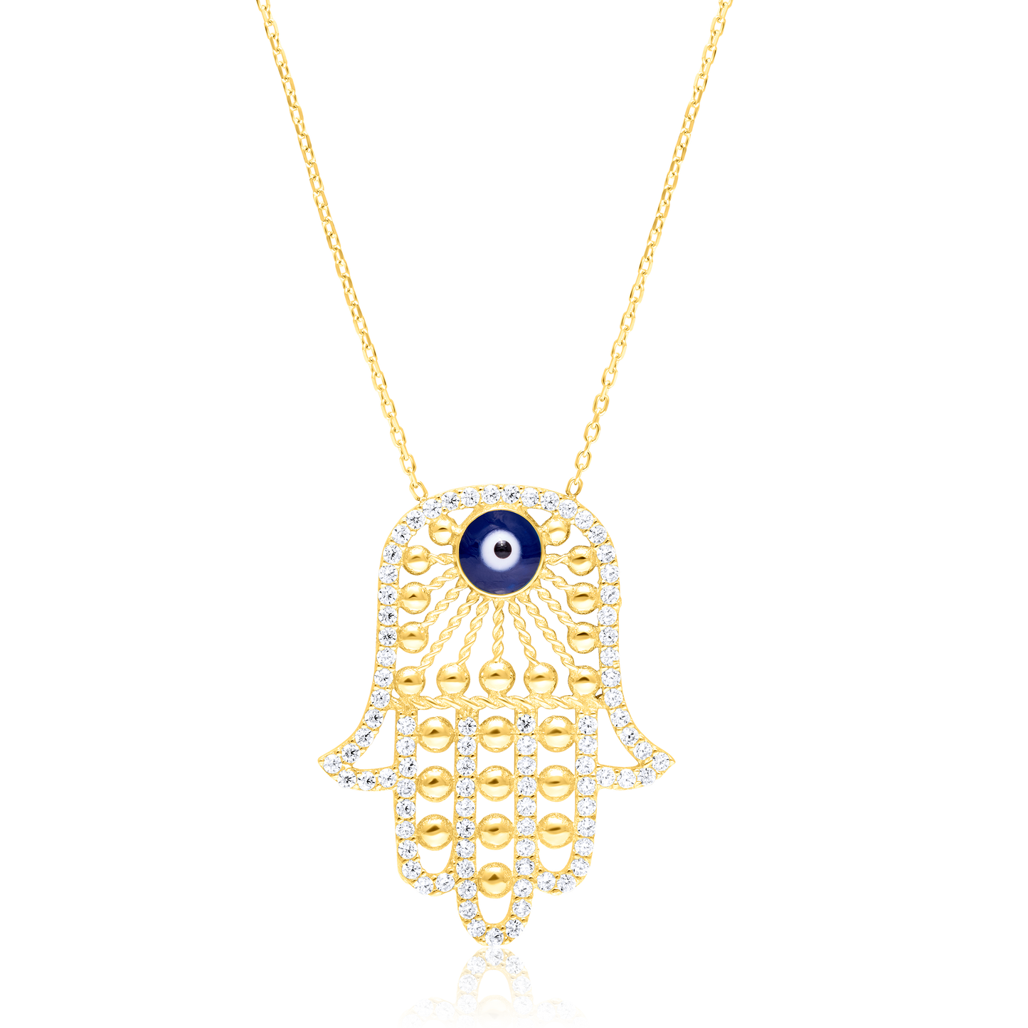 18K Pure Gold Palm Stone Evil Eye Necklace
