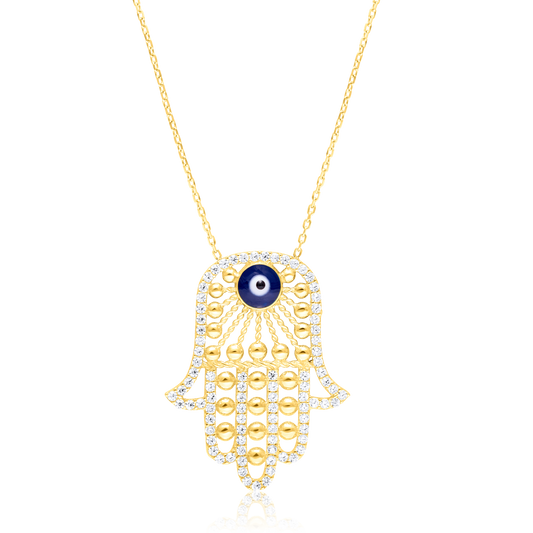 18K Pure Gold Palm Stone Evil Eye Necklace