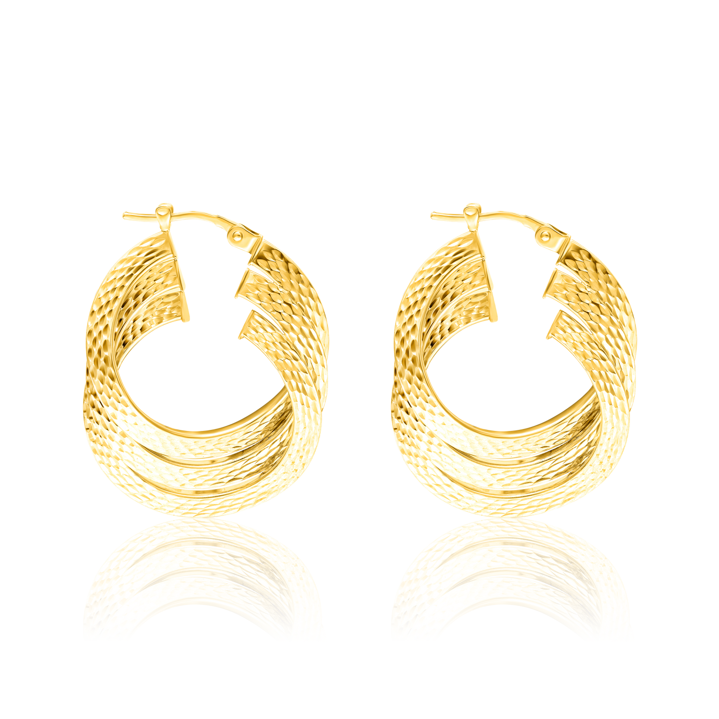 18K Pure Gold 3 Layer Round Earring Set